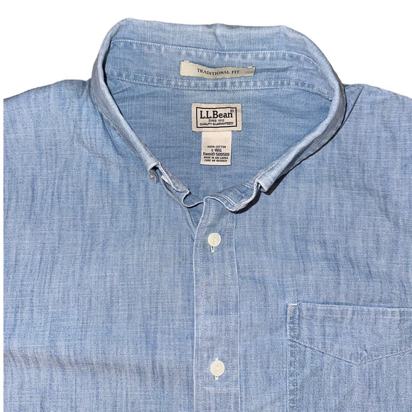 Vintage L.L. Bean Denim Button Down Short Sleeve Shirt SizeL Large - Picture 2 of 4